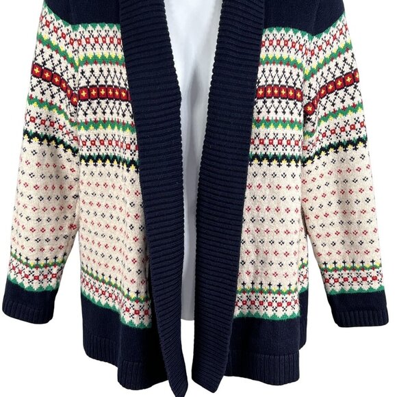 Talbots Womens L Fair Isle Shawl Collar Cardigan Sweater Soft Cozy Cotton Blend - Picture 7 of 16
